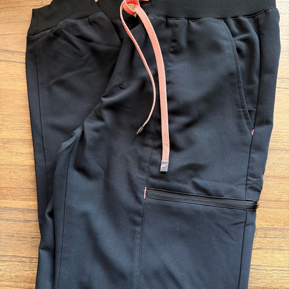 Fabletics Black Joggers with Coral Drawstring